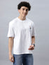Bold Comfort: Men's Oversize Printed Cotton T-Shirt White